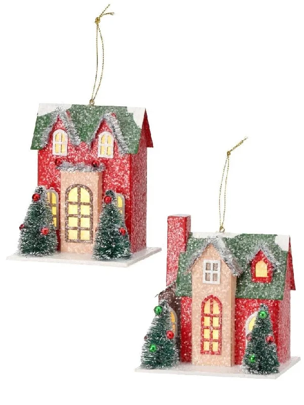 5.5" Snow-Kissed Vintage LED Townhouse Manor Ornament