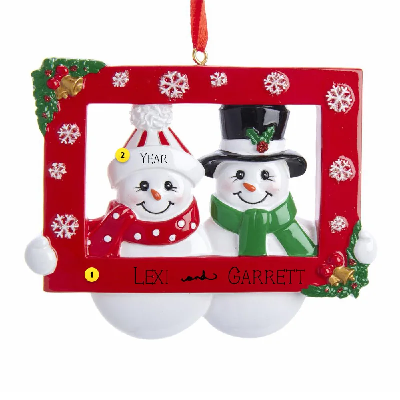 Personalized Snowman Couple in Picture Frame Ornament