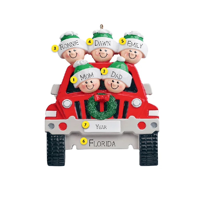 Personalized SUV Family of 5 Ornament