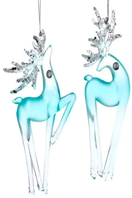 6.4" Turquoise Glitter Deer Ornament