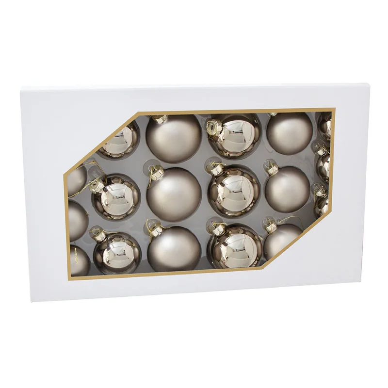 Twenty Piece 60MM-80MM Glass Shiny and Matte Pewter Ball Ornament Set