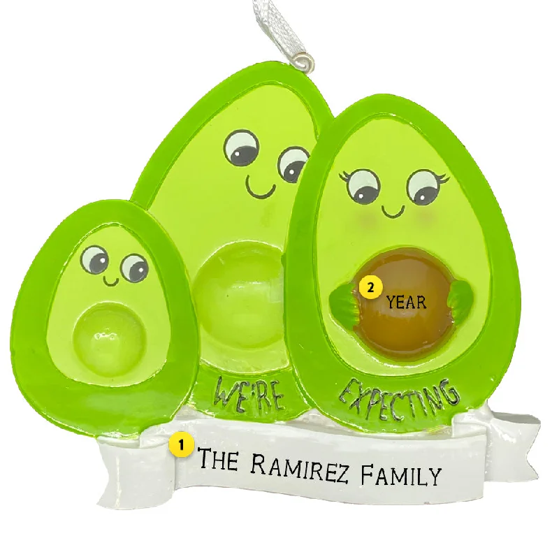 Personalized We're Expecting Avocado Family with 1 Child Ornament