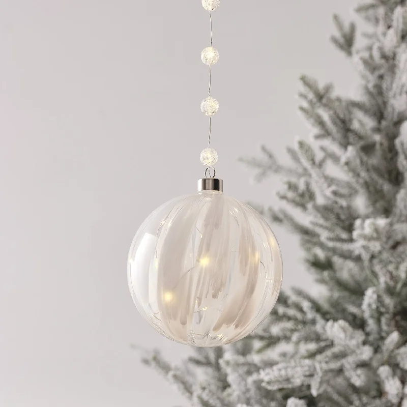 White Detail Glass Bead LED Hanging Bauble