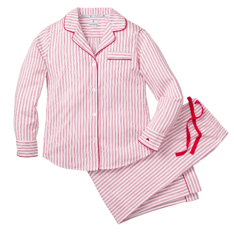 Women's Twill Pajama Set in Antique Red Ticking