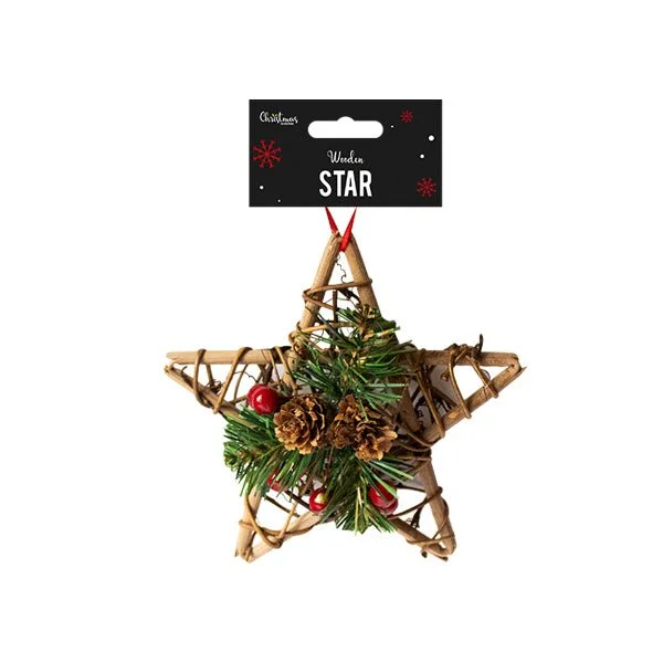 Wooden Star Decoration 15x15x4.5cm