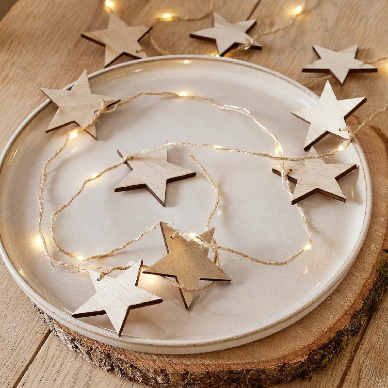 Wooden Star Fairy Light Garland